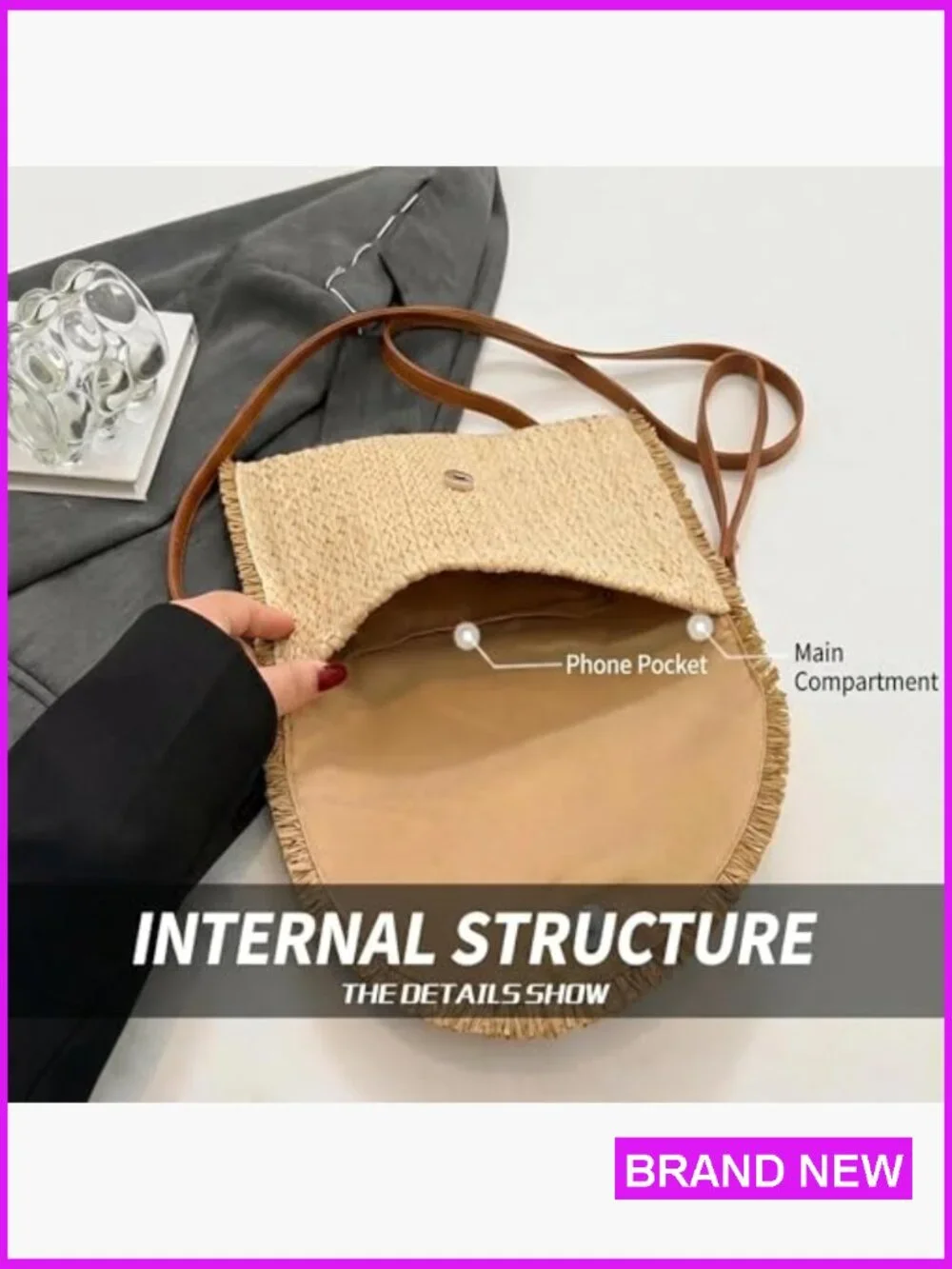 Straw Beach Clutch Purse Summer Woven Handbag Crossbody Envelope Shoulder Bag